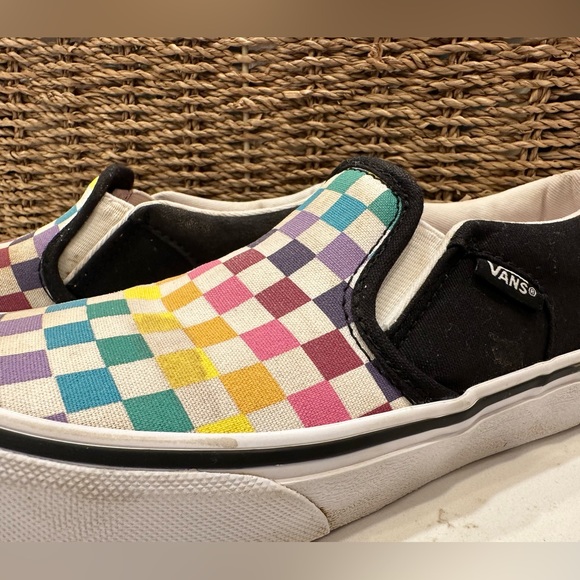 Vans Other - Vans Asher Slip On Rainbow Check Sneakers Kids 2